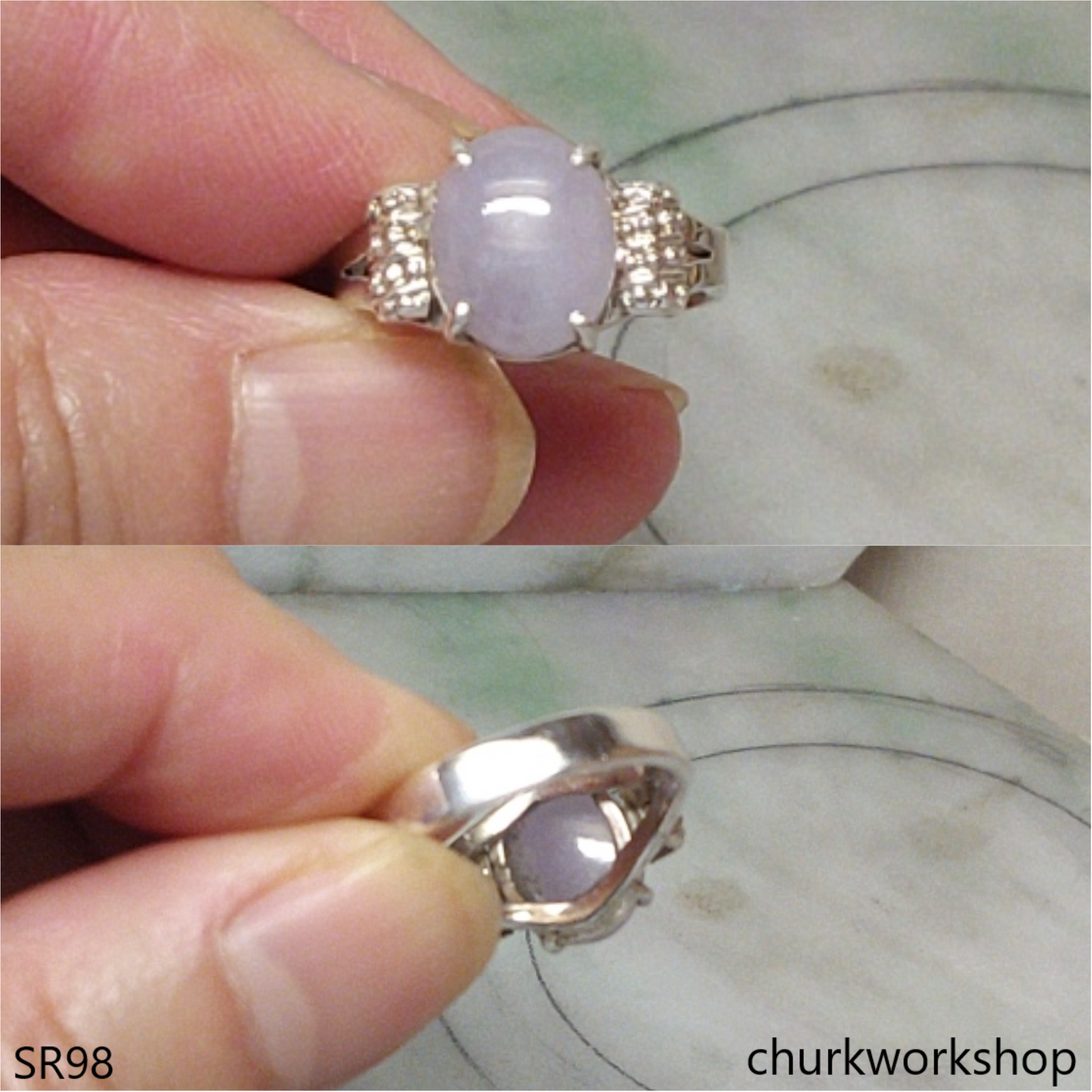 Lavender jade sterling silver ring