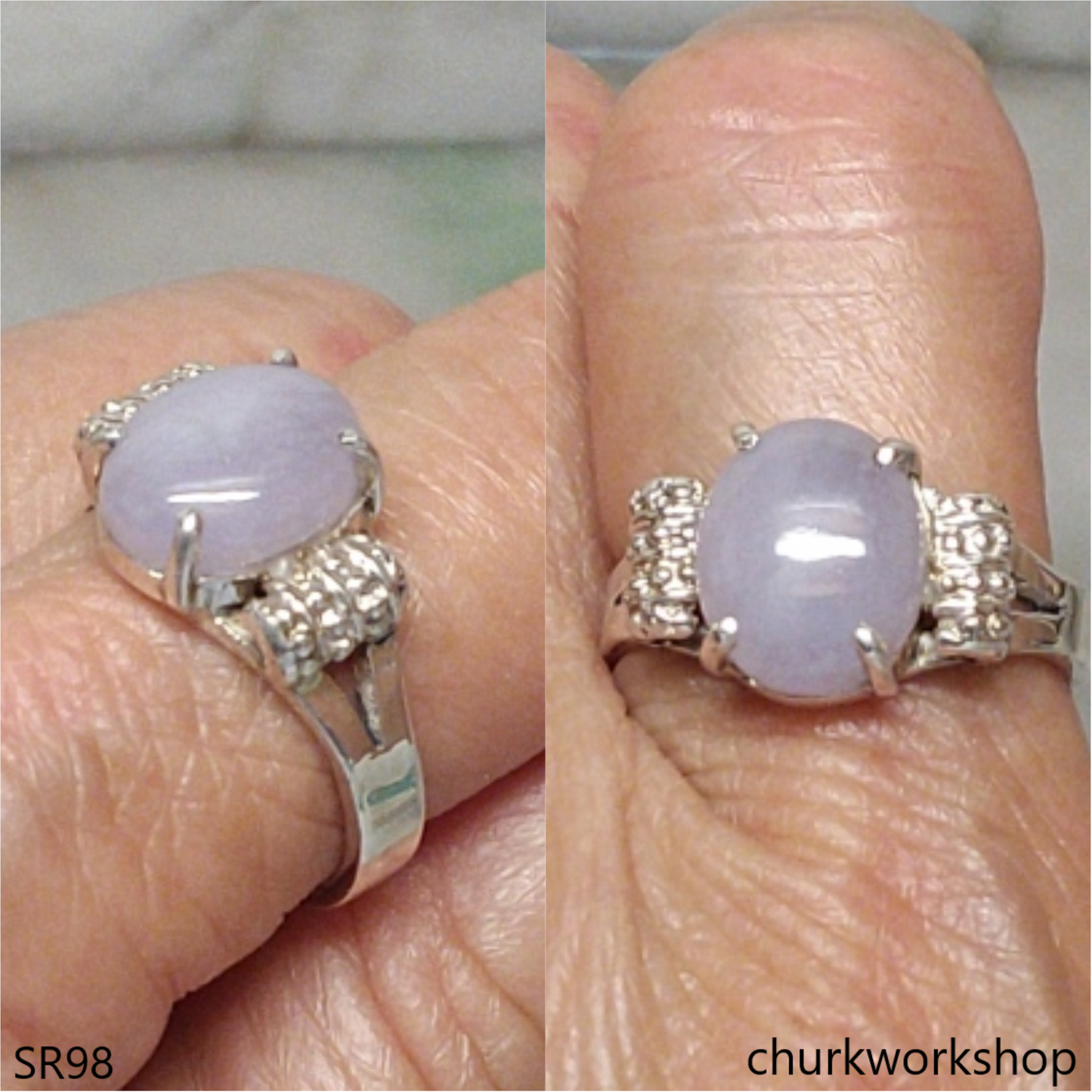 Lavender jade sterling silver ring