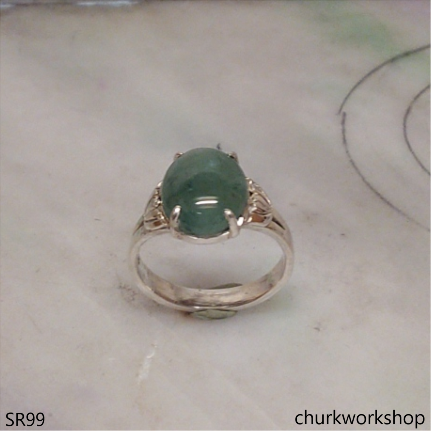 Bluish green jade sterling silver ring