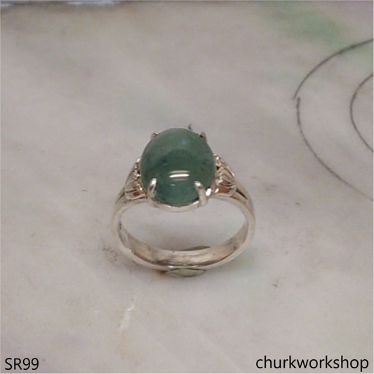 Bluish green jade sterling silver ring