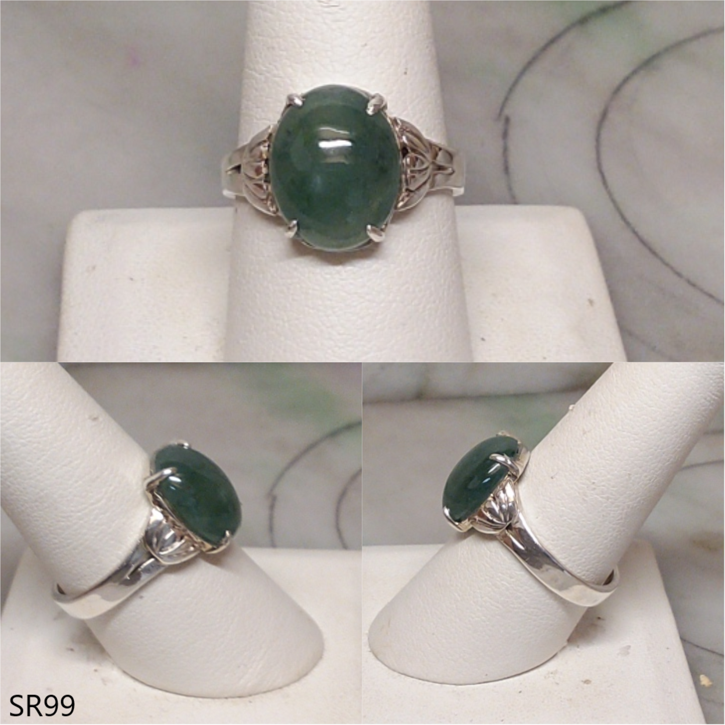 Bluish green jade sterling silver ring