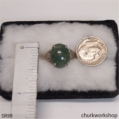 Bluish green jade sterling silver ring