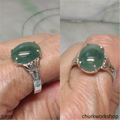 Bluish green jade sterling silver ring