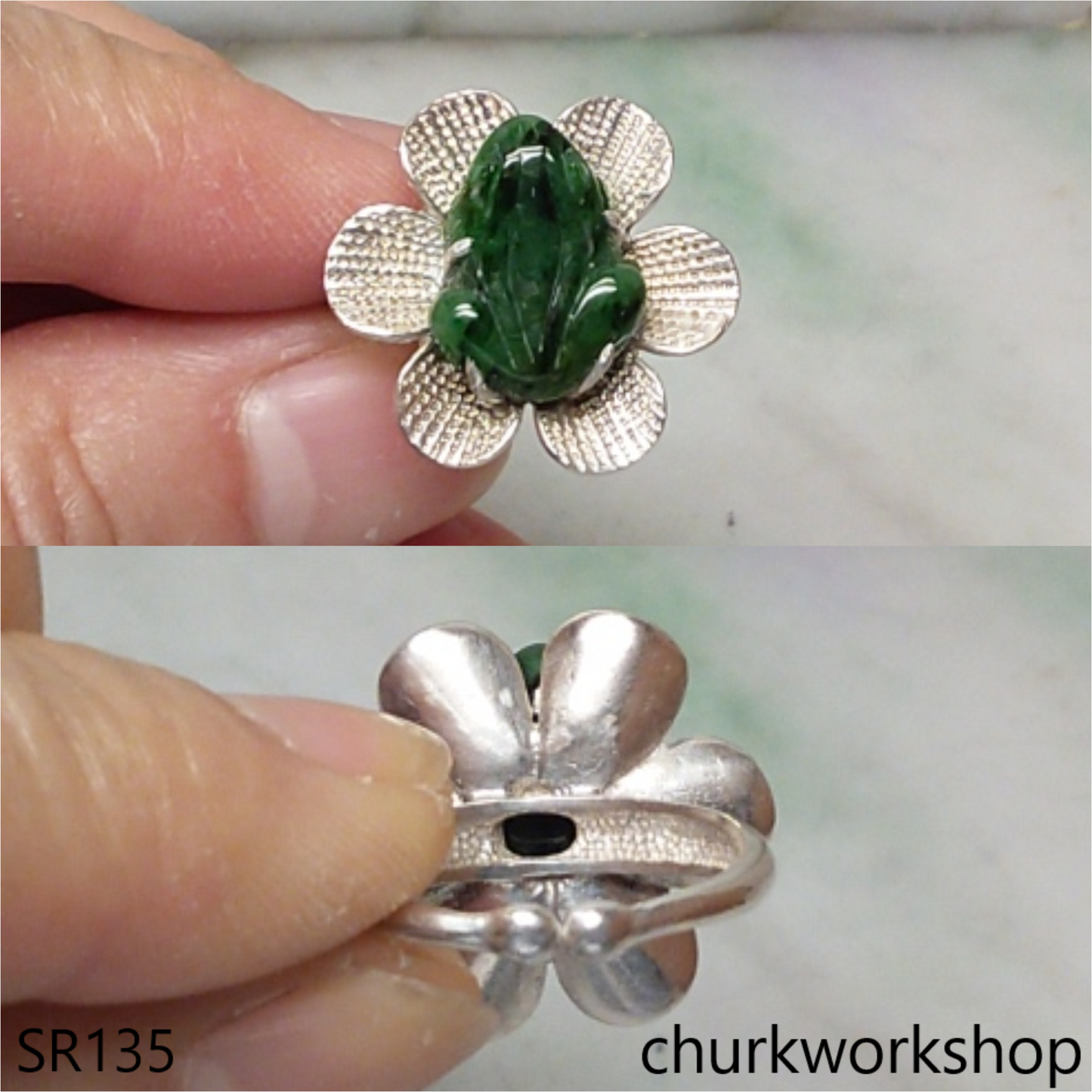 Dark green frog jade ring