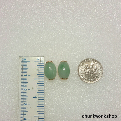 Light green jade cabochon 14K yellow gold ear studs