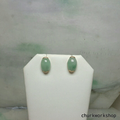 Light green jade cabochon 14K yellow gold ear studs