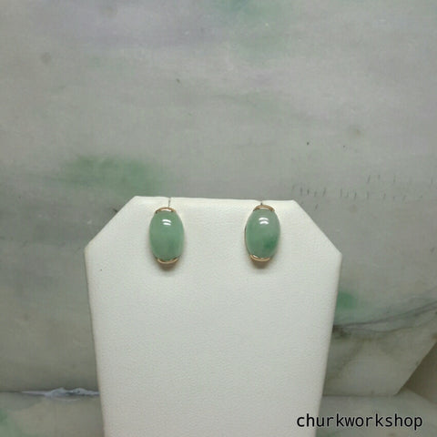 Light green jade cabochon 14K yellow gold ear studs