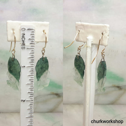 14K jade fish earrings, green jade earrings