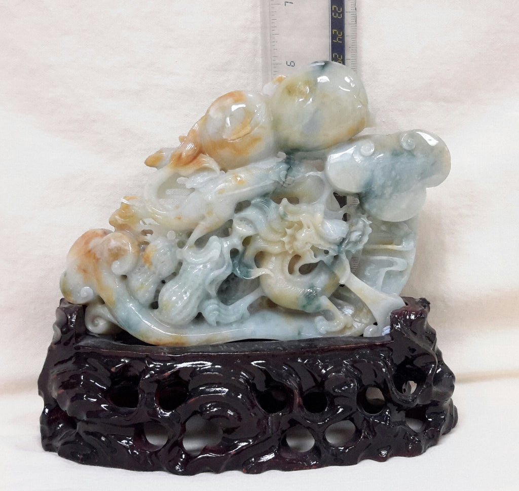 Rare multiple color jade Dragon with (Ruyi) means wishes fulfilled