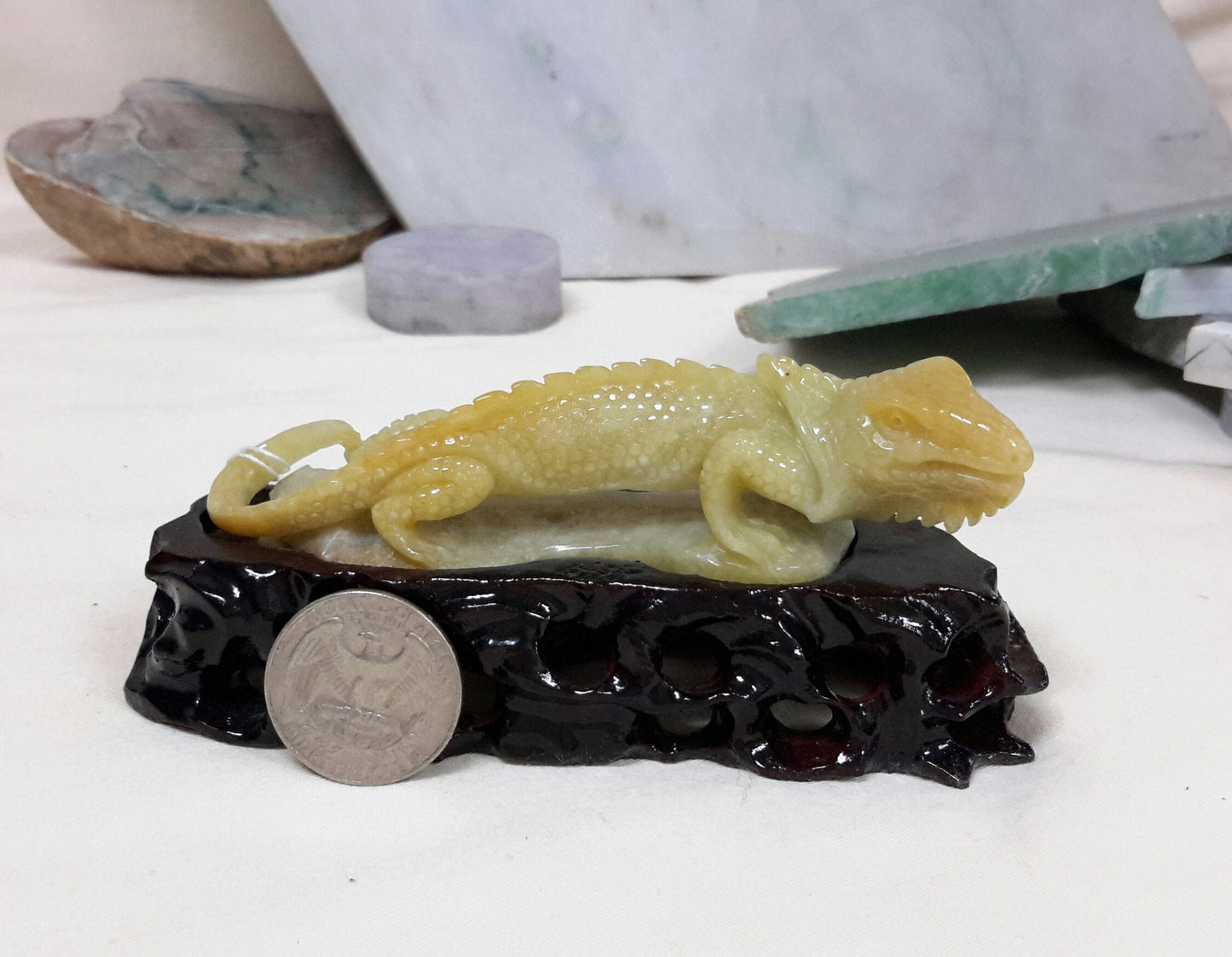 Red jadeite handcrafted iguana