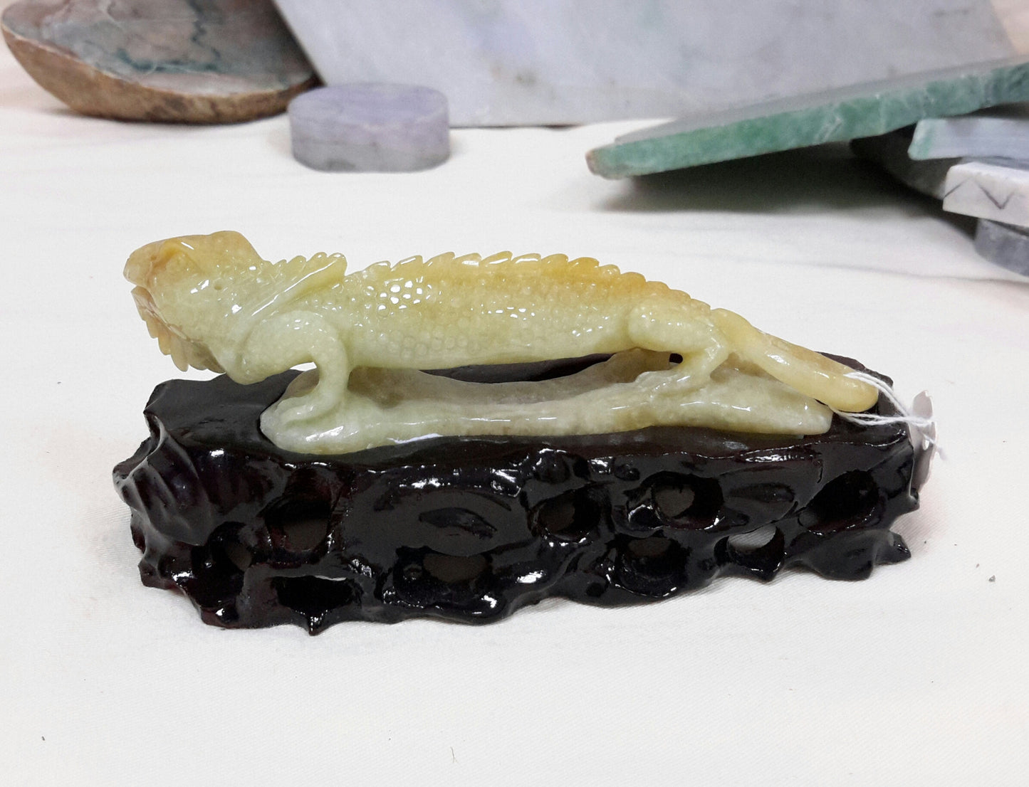 Red jadeite handcrafted iguana