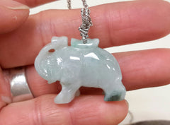 Jade elephant pendant with silver bail