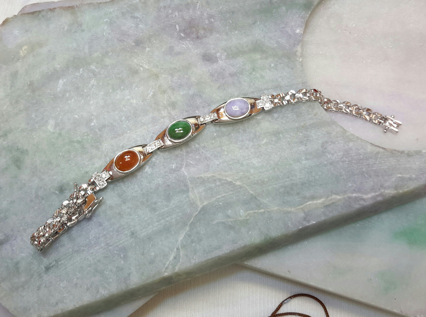 Tri-color jade silver bracelet