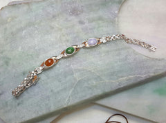 Tri-color jade silver bracelet