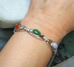 Tri-color jade silver bracelet