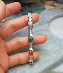 Tri-color jade silver bracelet