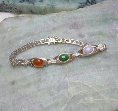 Tri-color jade silver bracelet