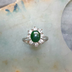 Dark green jade silver ring