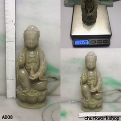 Grayish lavender mix green jade lady Buddha statue