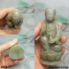 Grayish lavender mix green jade lady Buddha statue