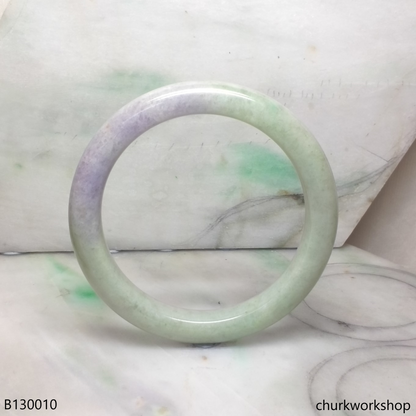 Upper arm light green with splotches lavender jade bangle
