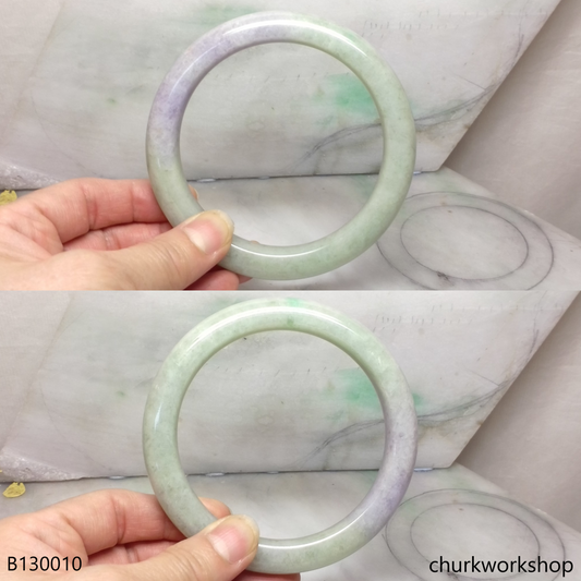 Upper arm light green with splotches lavender jade bangle