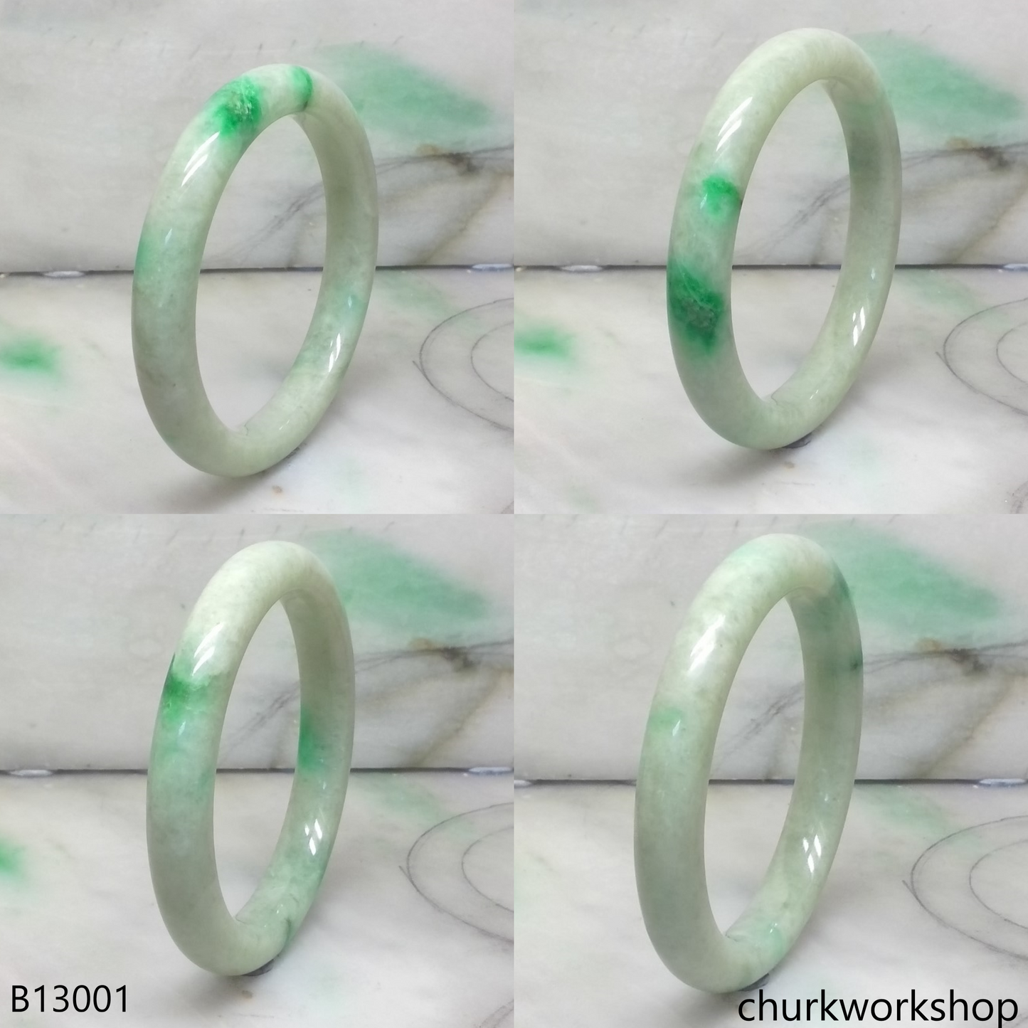 Pale green with splotches apple green jade bangle