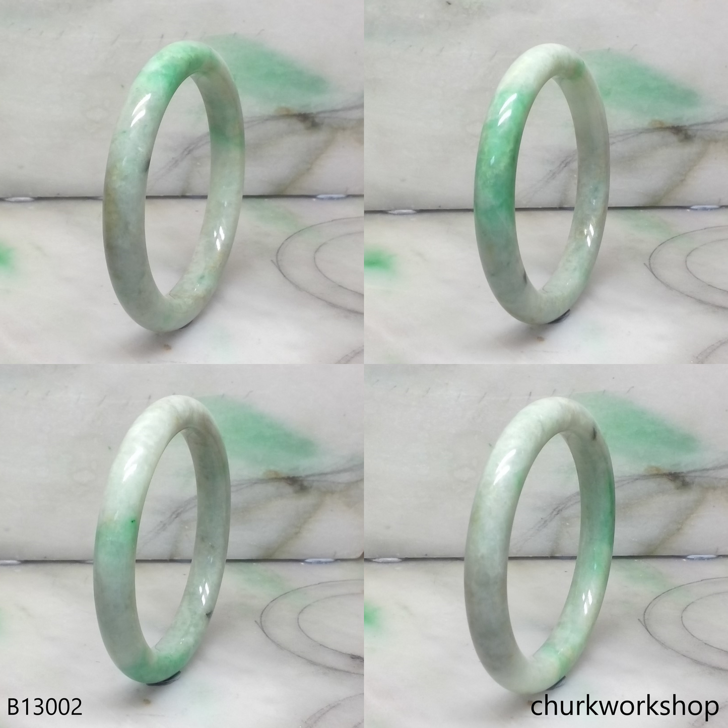 Pale green with splotches apple green jade bangle