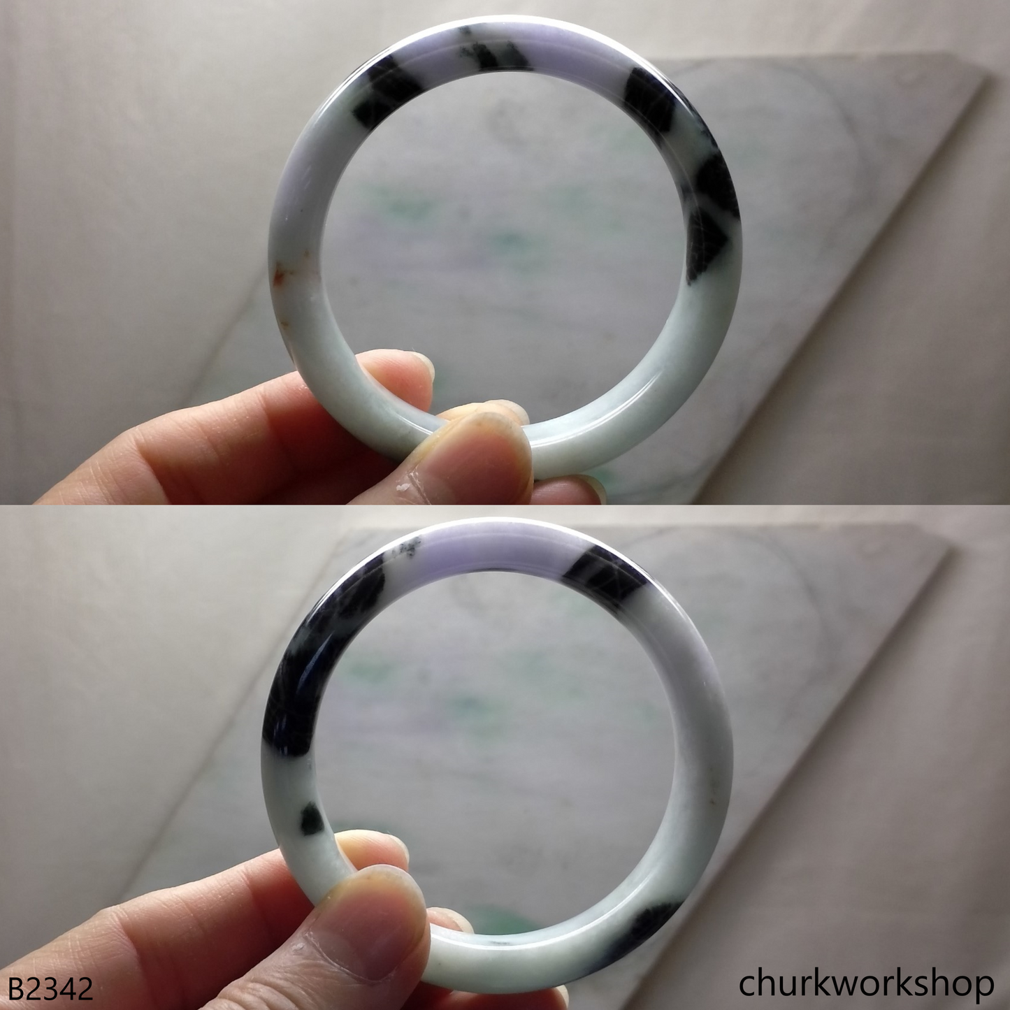 Light green mix lavender & dark green jade bangle