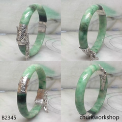 Green jade sterling silver hinge bangle