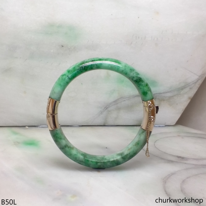 14K yellow gold green jade hinges bangle