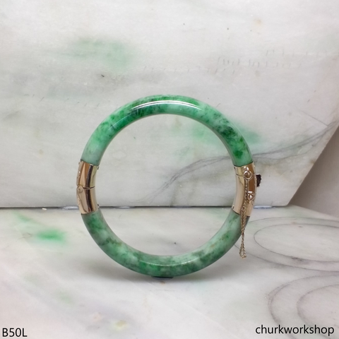 14K yellow gold green jade hinges bangle