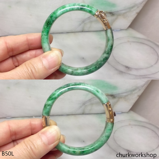 14K yellow gold green jade hinges bangle