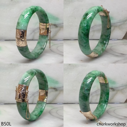 14K yellow gold green jade hinges bangle