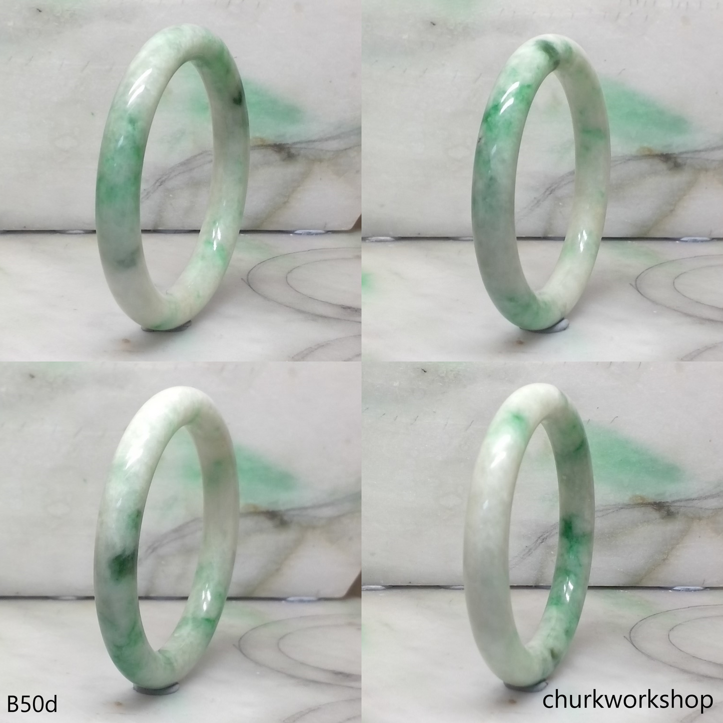 White base with green splotches jade bangle