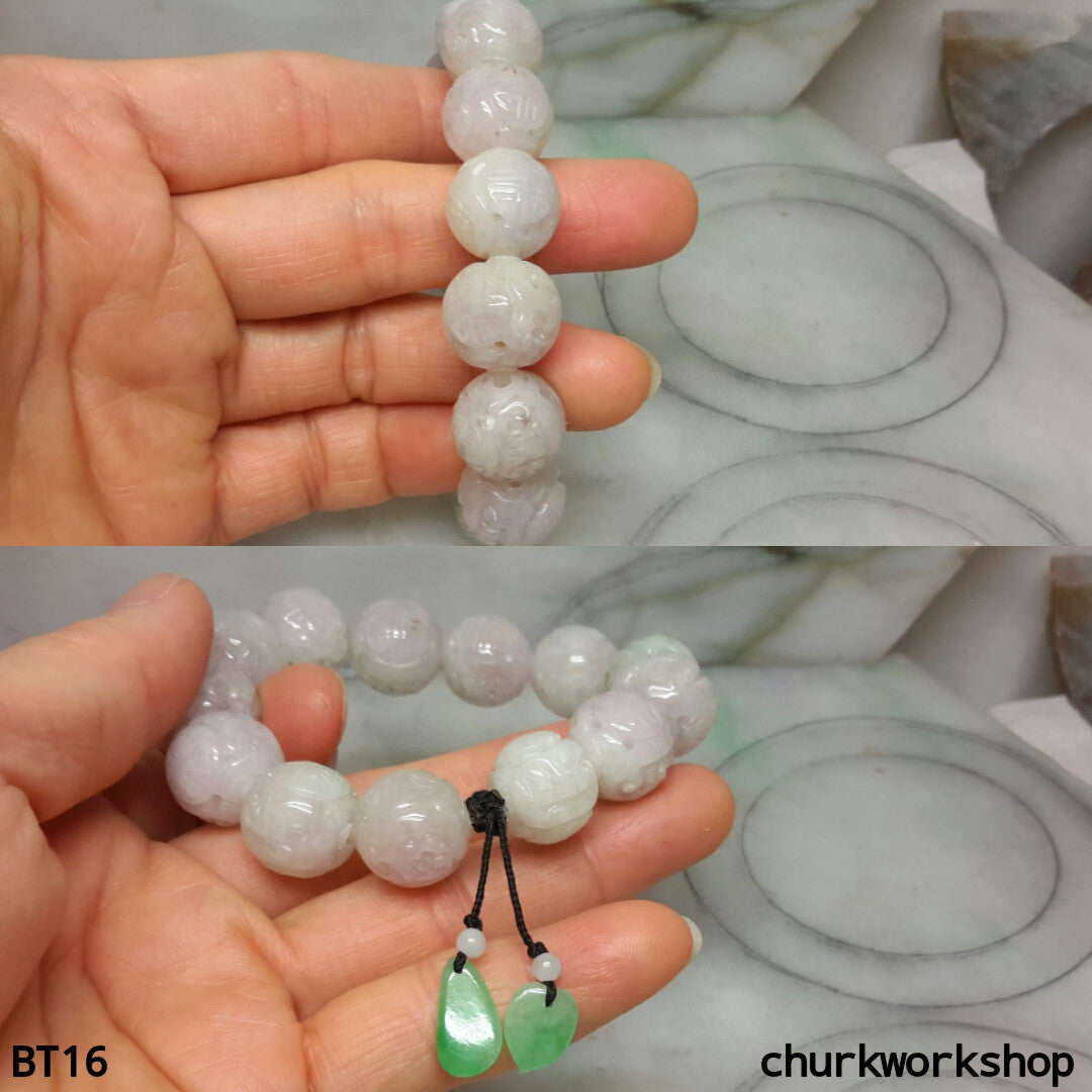 Lavender carved jade beads bracelet, jade bracelet