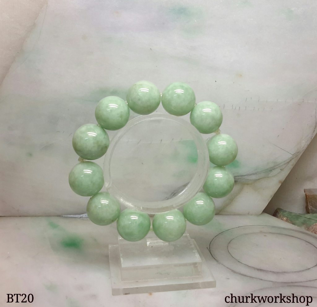 Light green large beads jade bracelet, jade beads bracelet
