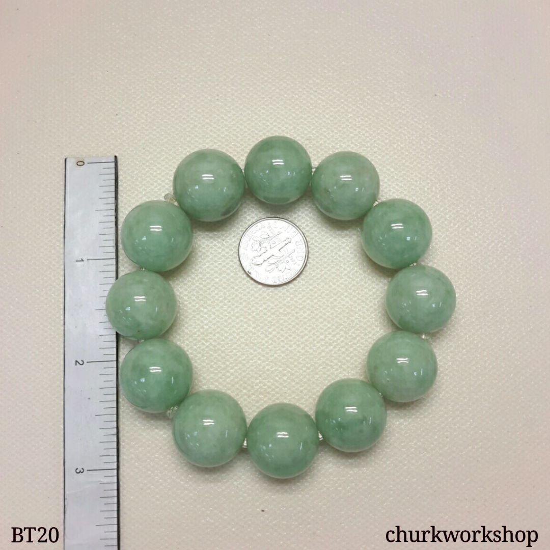 Light green large beads jade bracelet, jade beads bracelet