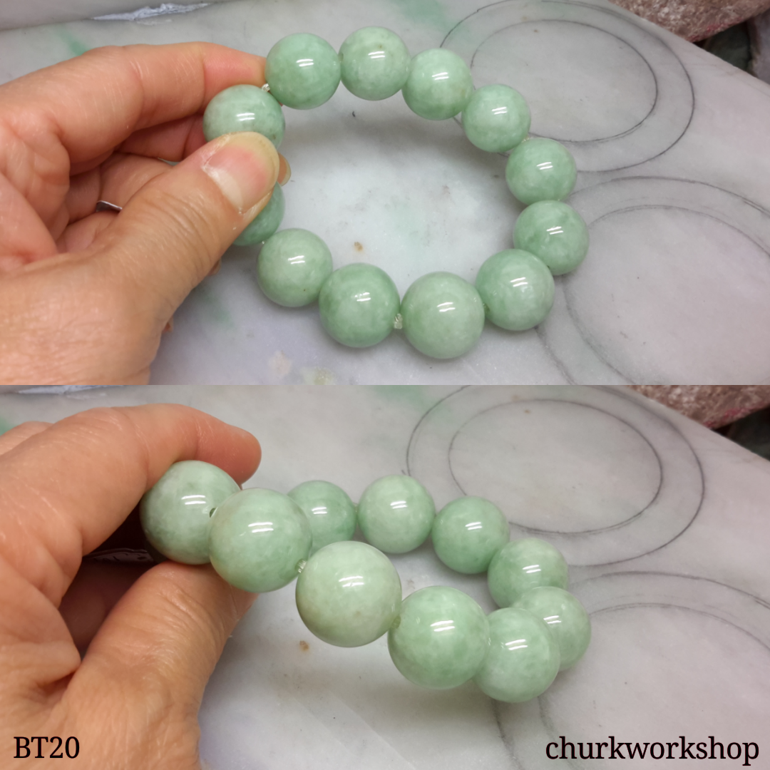 Light green large beads jade bracelet, jade beads bracelet