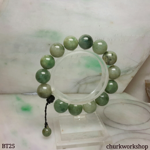 Dark green large beads jade bracelet, jade beads bracelet