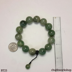 Dark green large beads jade bracelet, jade beads bracelet