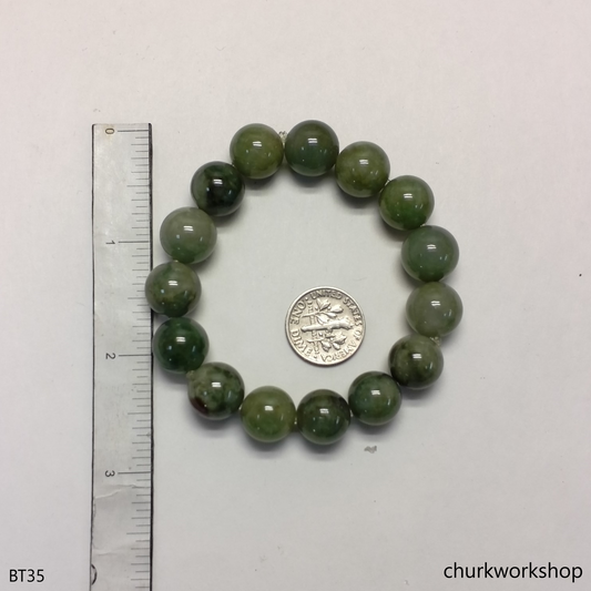 Dark green large beads jade bracelet