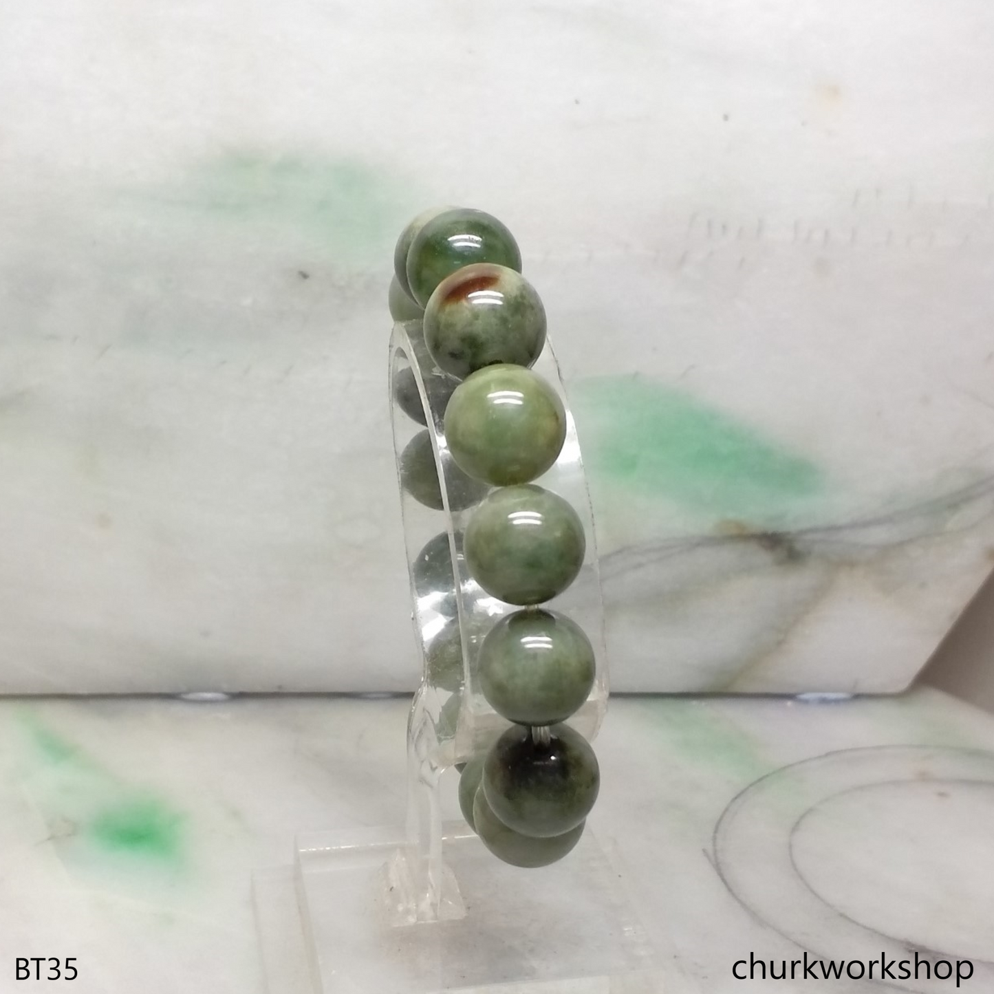 Dark green large beads jade bracelet