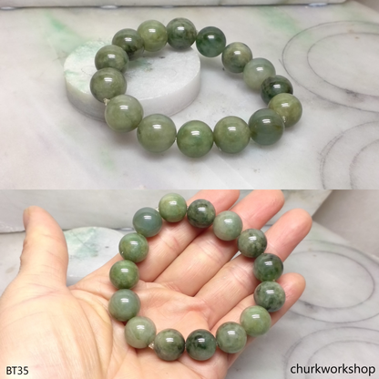 Dark green large beads jade bracelet