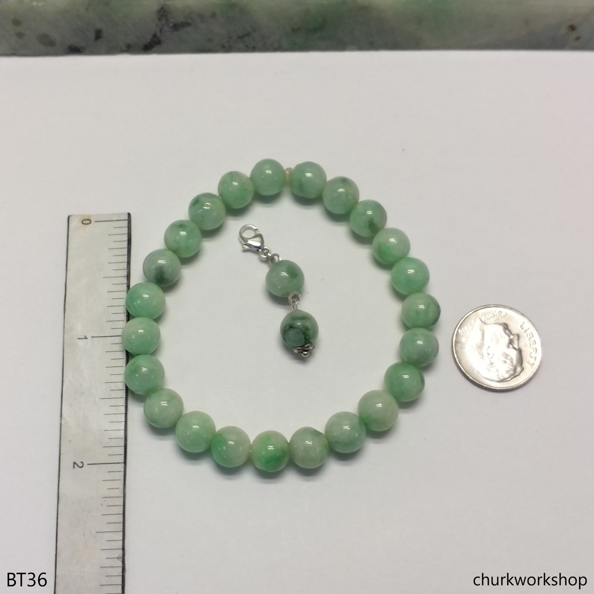 Light green beads jade bracelet with charm