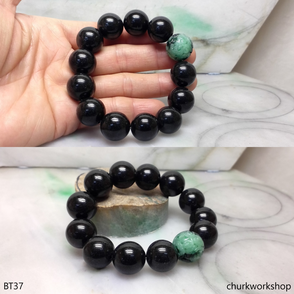 Silver bracelet with black jade beads - Casa del Jade