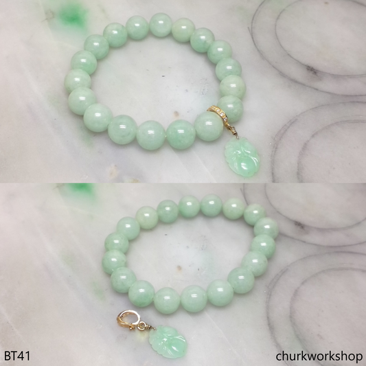 Light green beads jade bracelet with charm