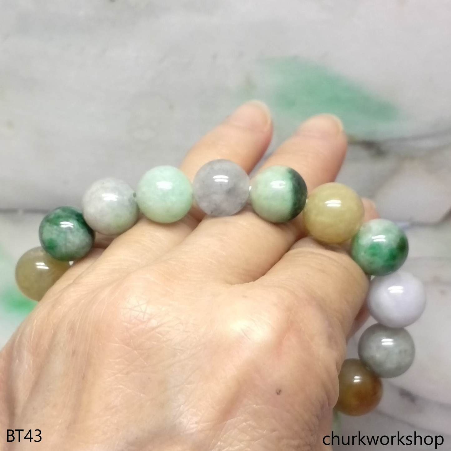 Multi-color jade beads bracelet