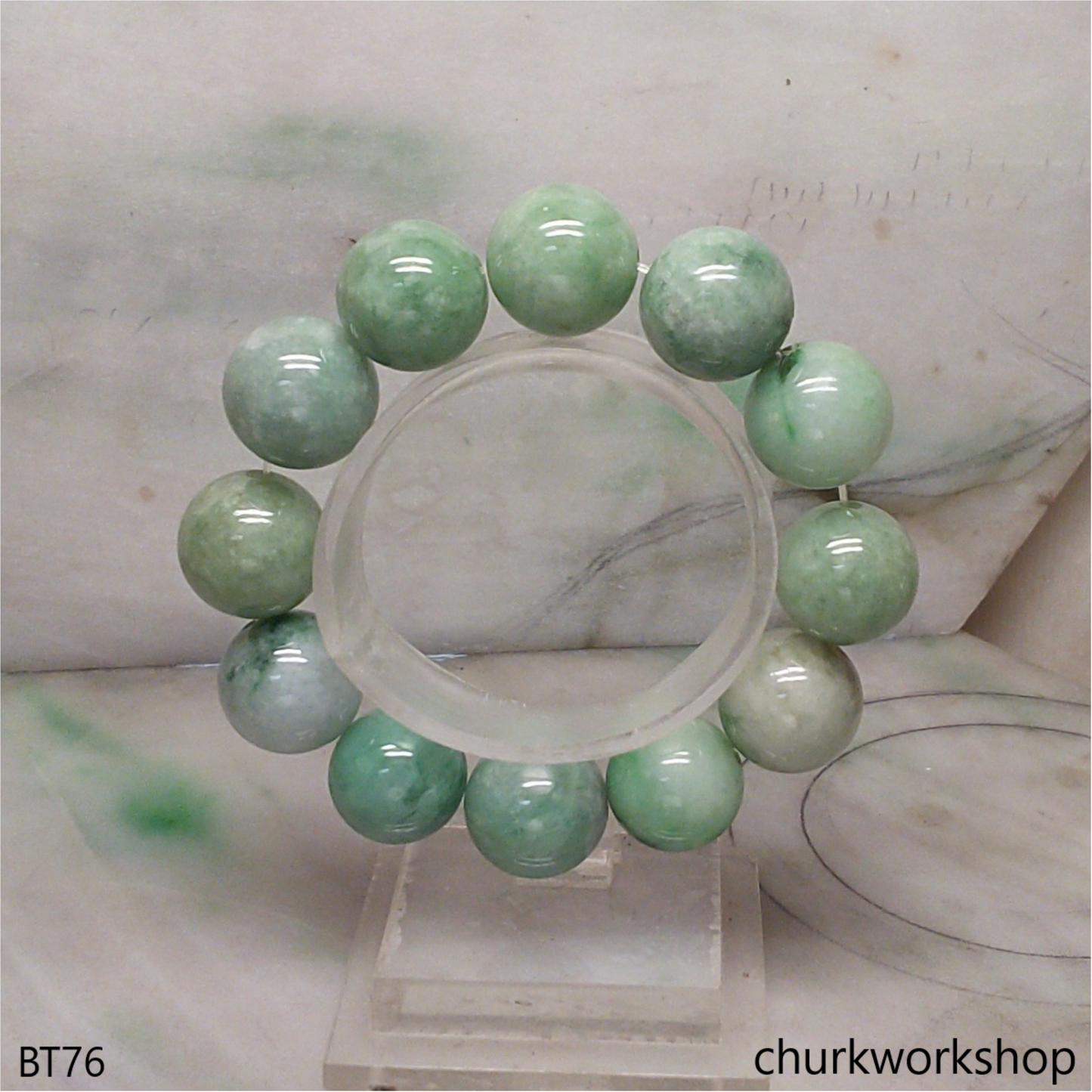Green large beads jade bracelet