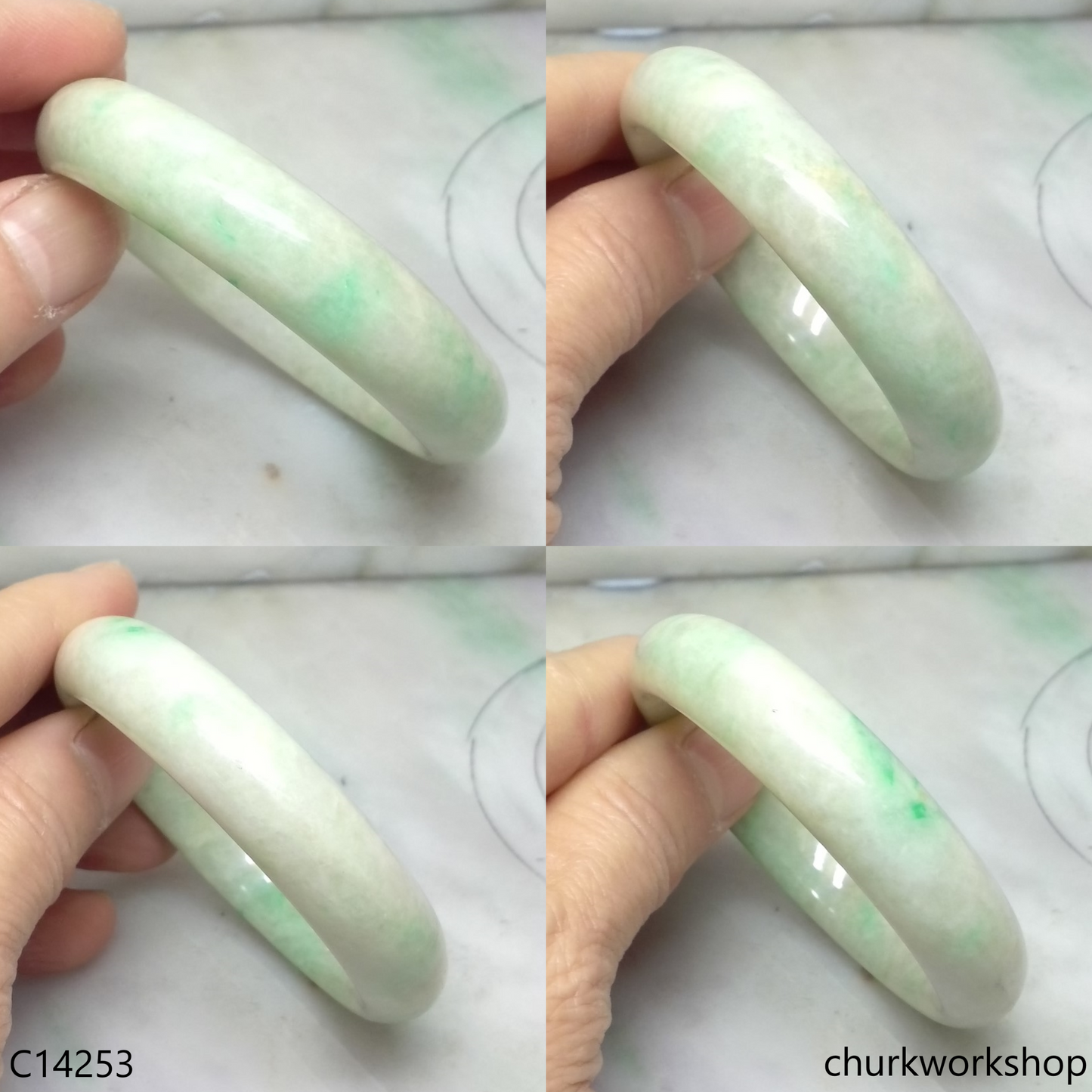 Small white base with green jade bangle